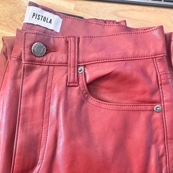 Pistola Cassie Super High Rise Straight Pant | Size 25 | Red Leather - Picture 3 of 3